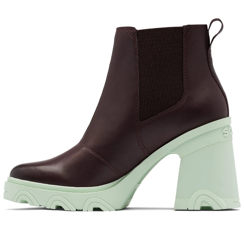 Sorel Brex Heel Chelsea Leather Bootie In Cinder Sea Sprite Size 9.5
